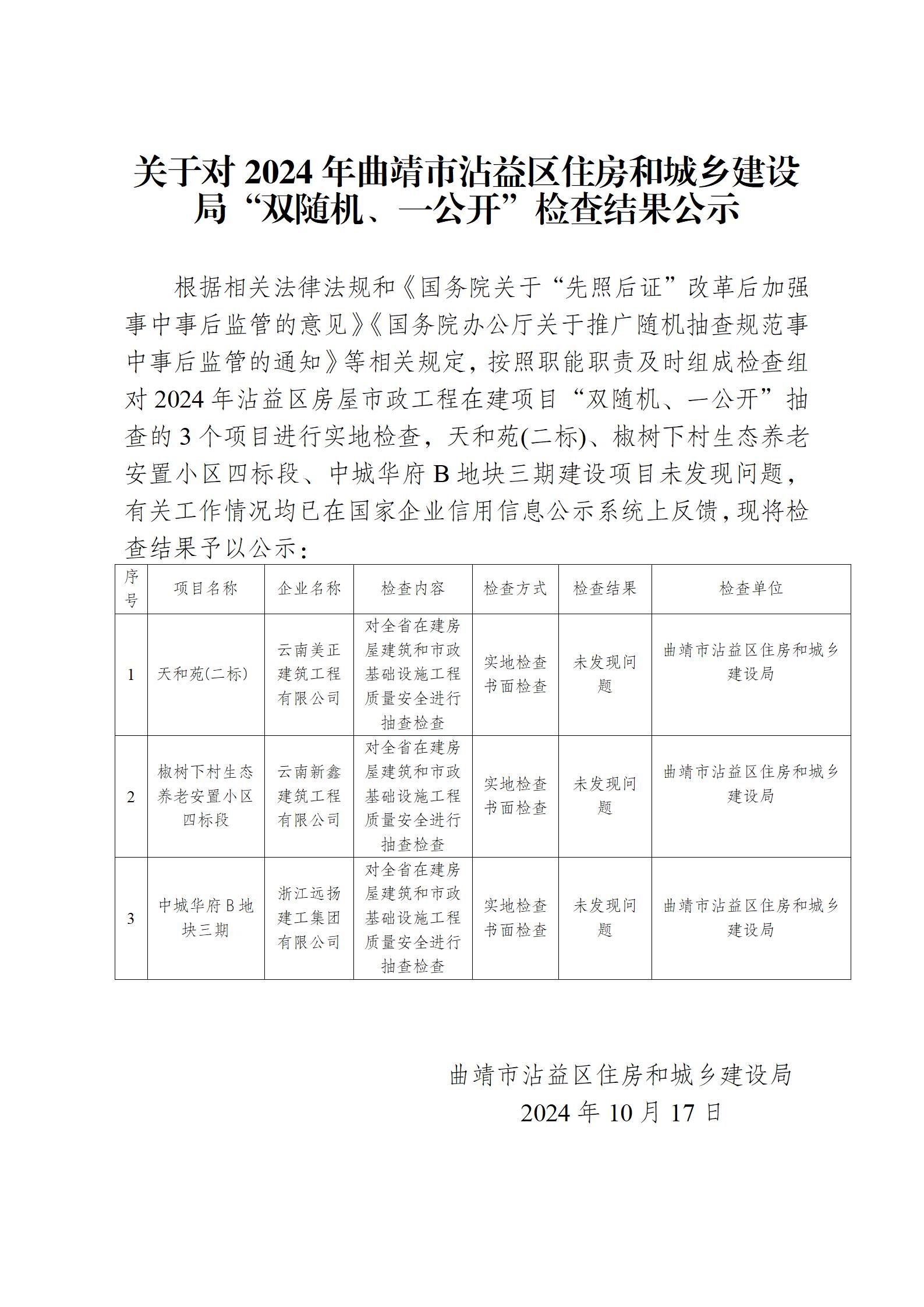 关于对2024年曲靖市沾益区住房和城乡建设局“双随机、一公开”检查结果公示(质安站)_01.jpg